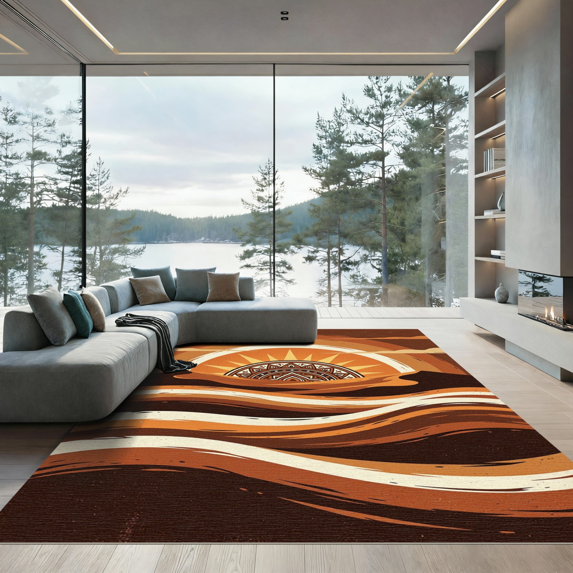 Earthy Abstract Sun Horizon Dune Art Rug