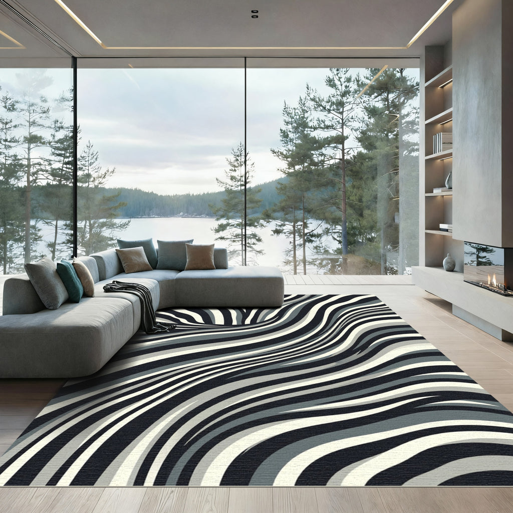 Abstract Black White Gray Swirl Rug