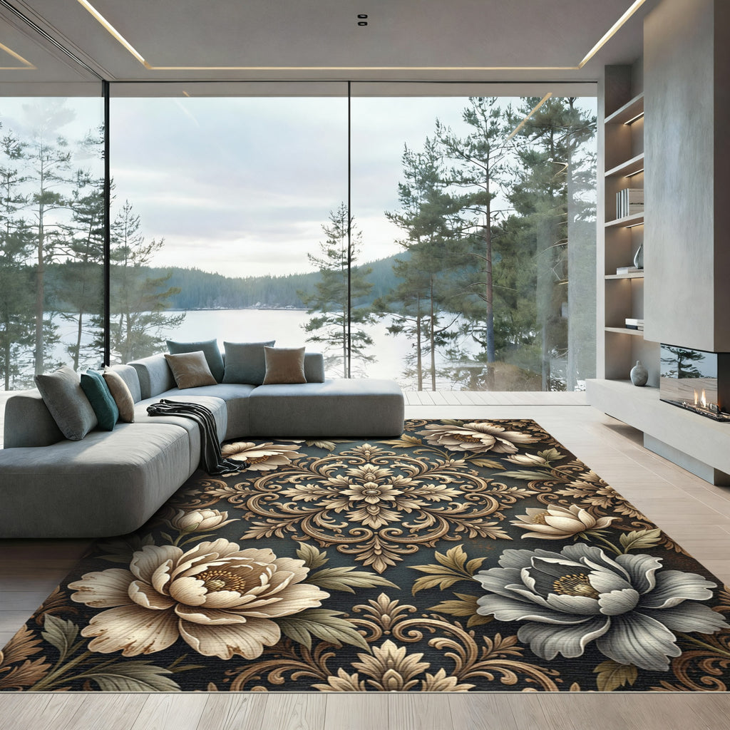 Antique Cream Floral Damask Rug