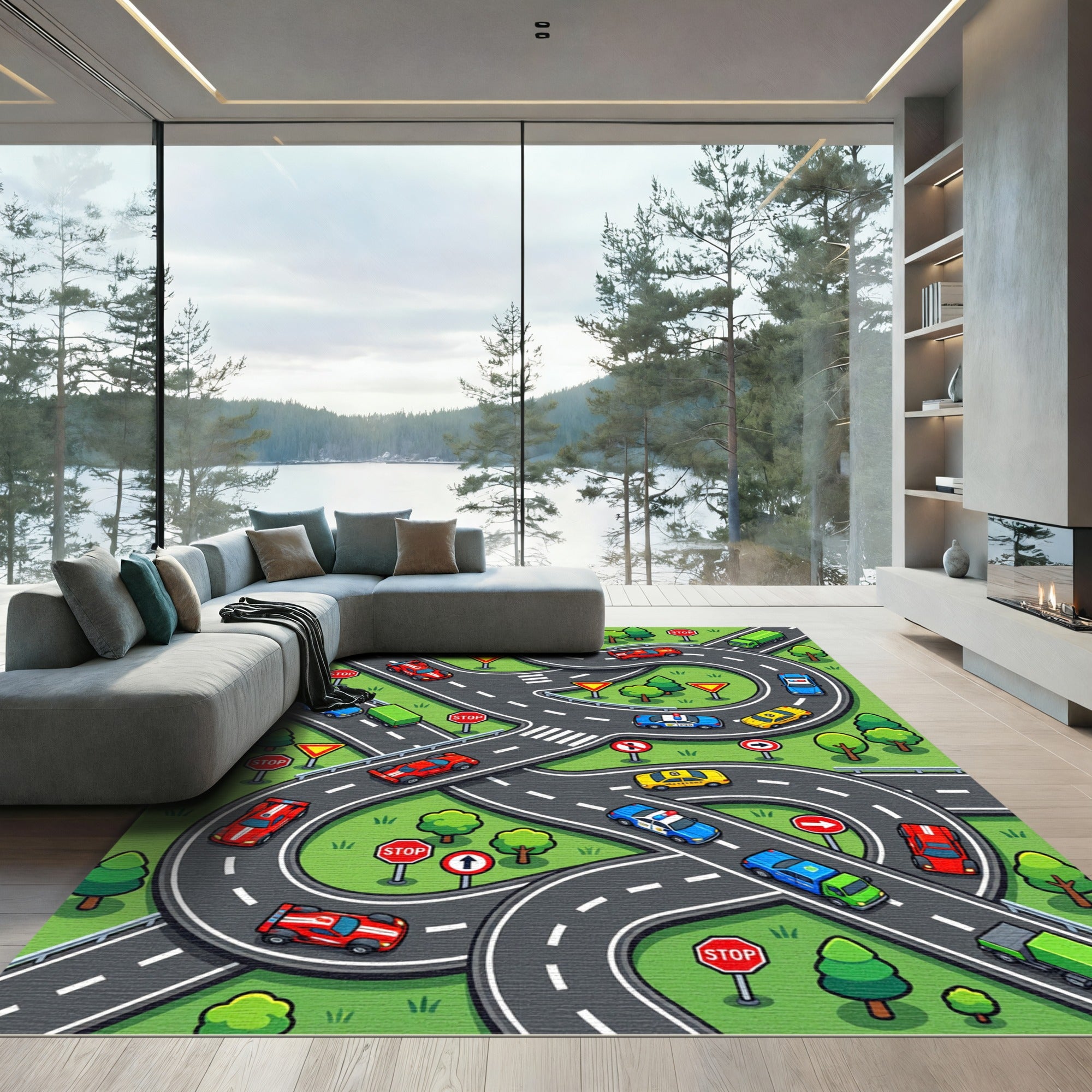 Vibrant Roadways with Racing Cars Rug