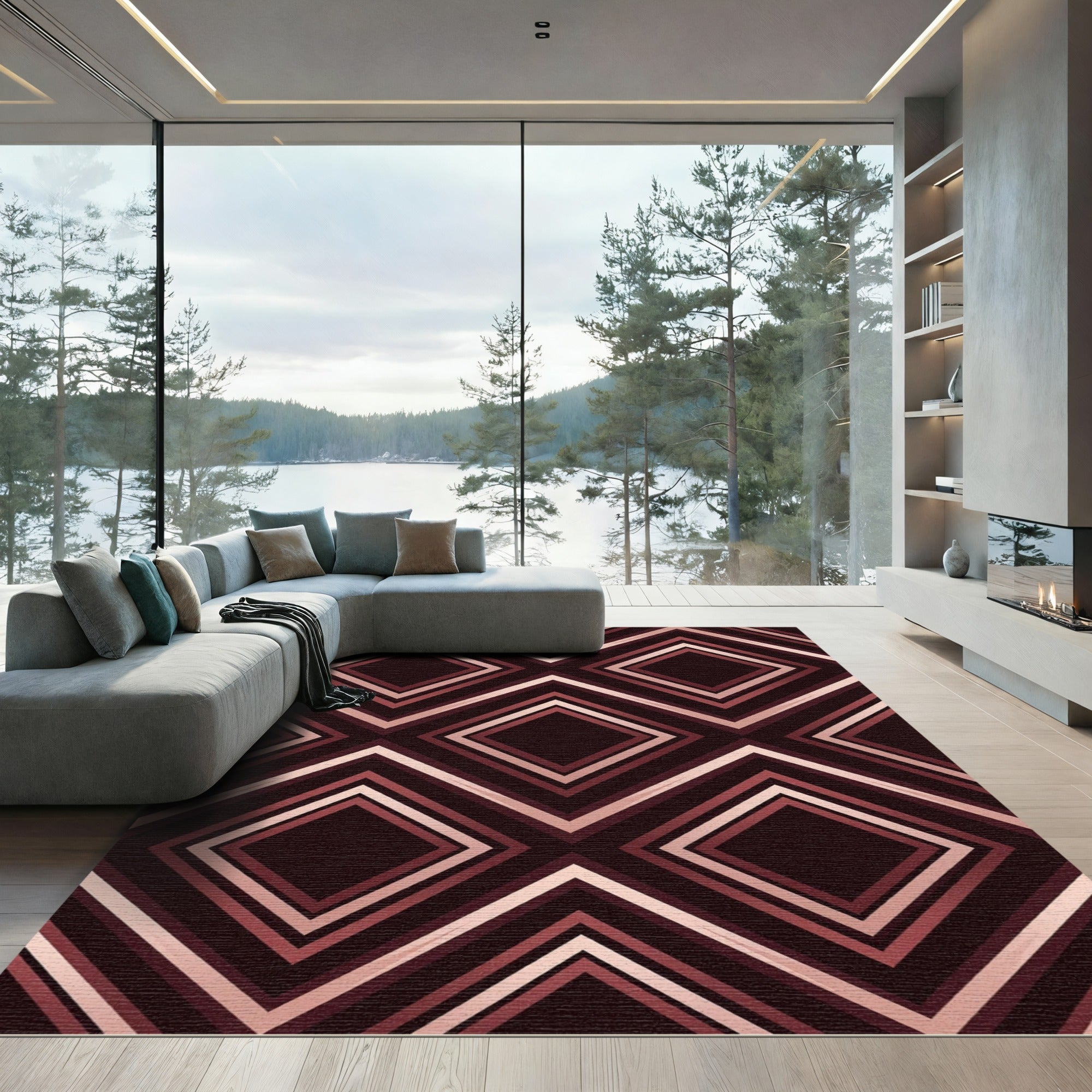 Dark Espresso Geometric Diamond Grid Rug