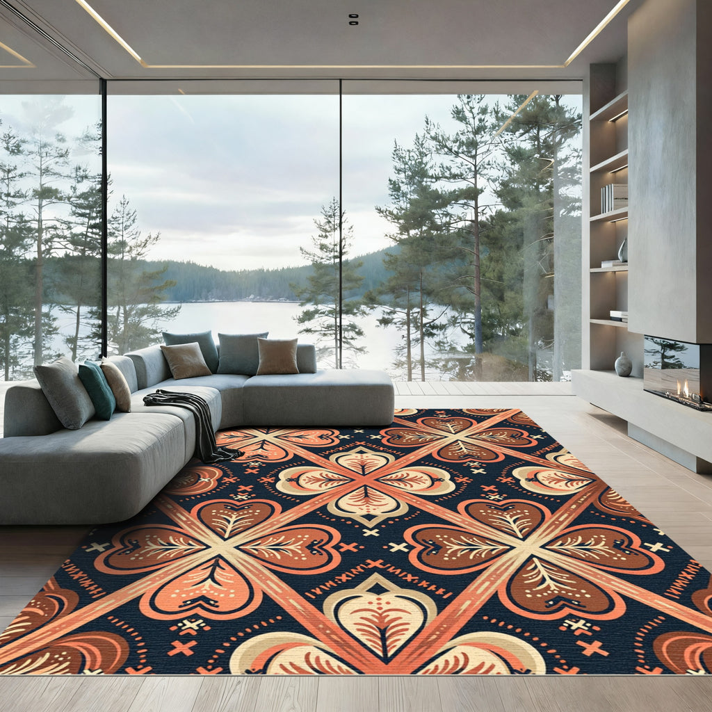 Coral Cream Brown Diamond Clover Rug