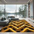 Golden Geometric Chevron Interlocking Abstract Rug