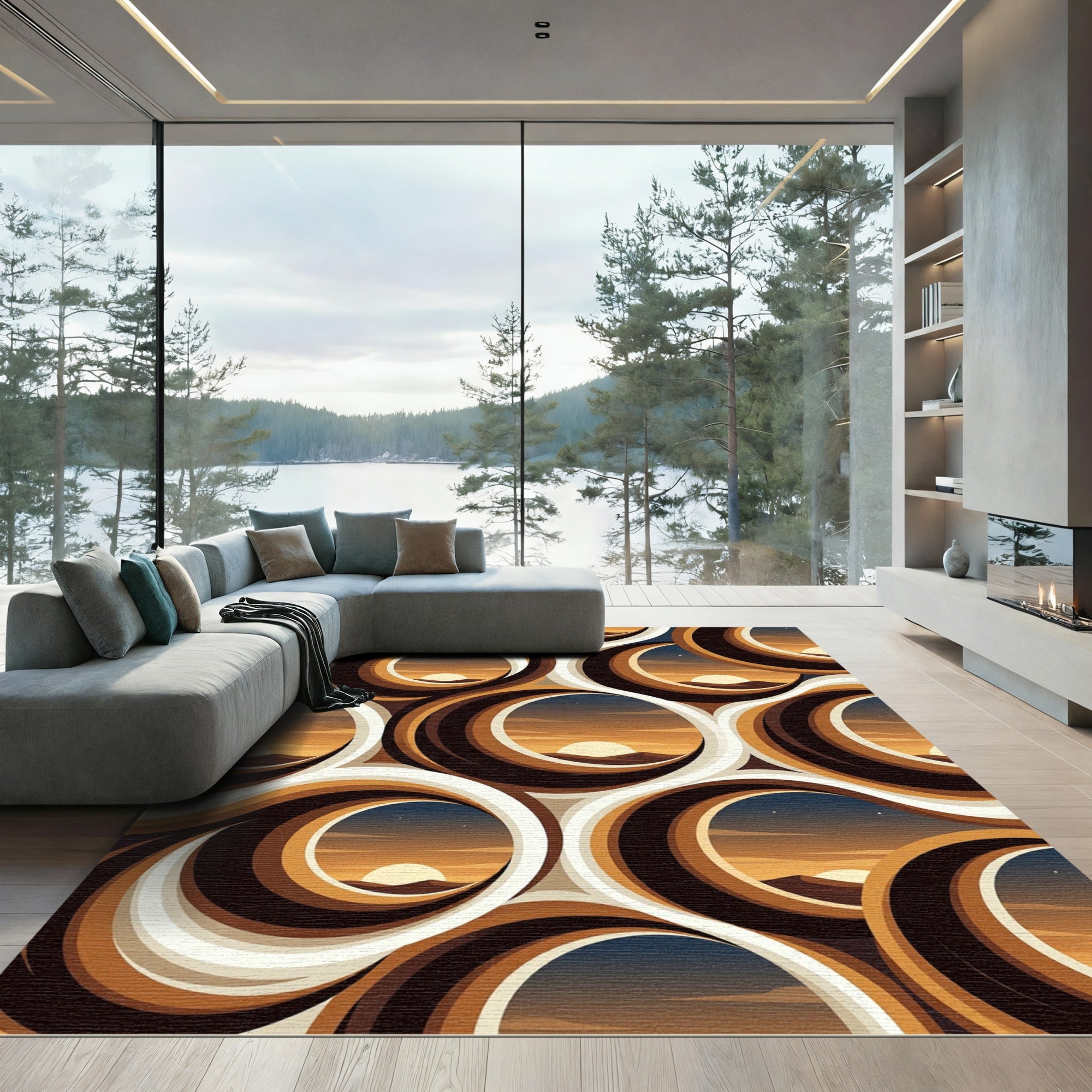 Retro sunset roundels flowing pattern Rug