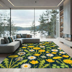 Whimsical Meadow Wildflower Dark Botanical Rug