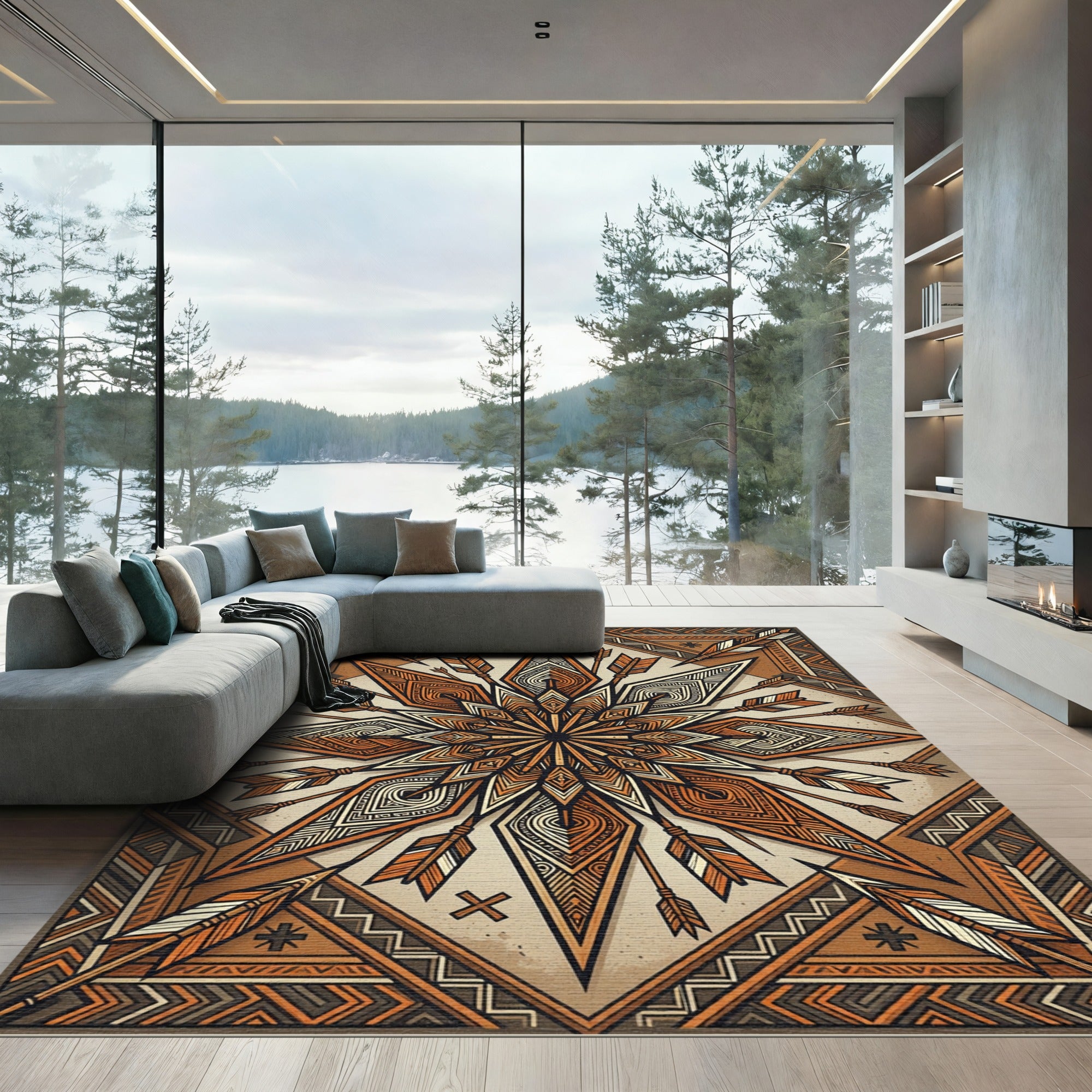 Geometric Copper Arrow Star Medallion Rug