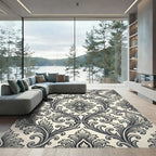 Ornate Black and White Acanthus Scroll Rug