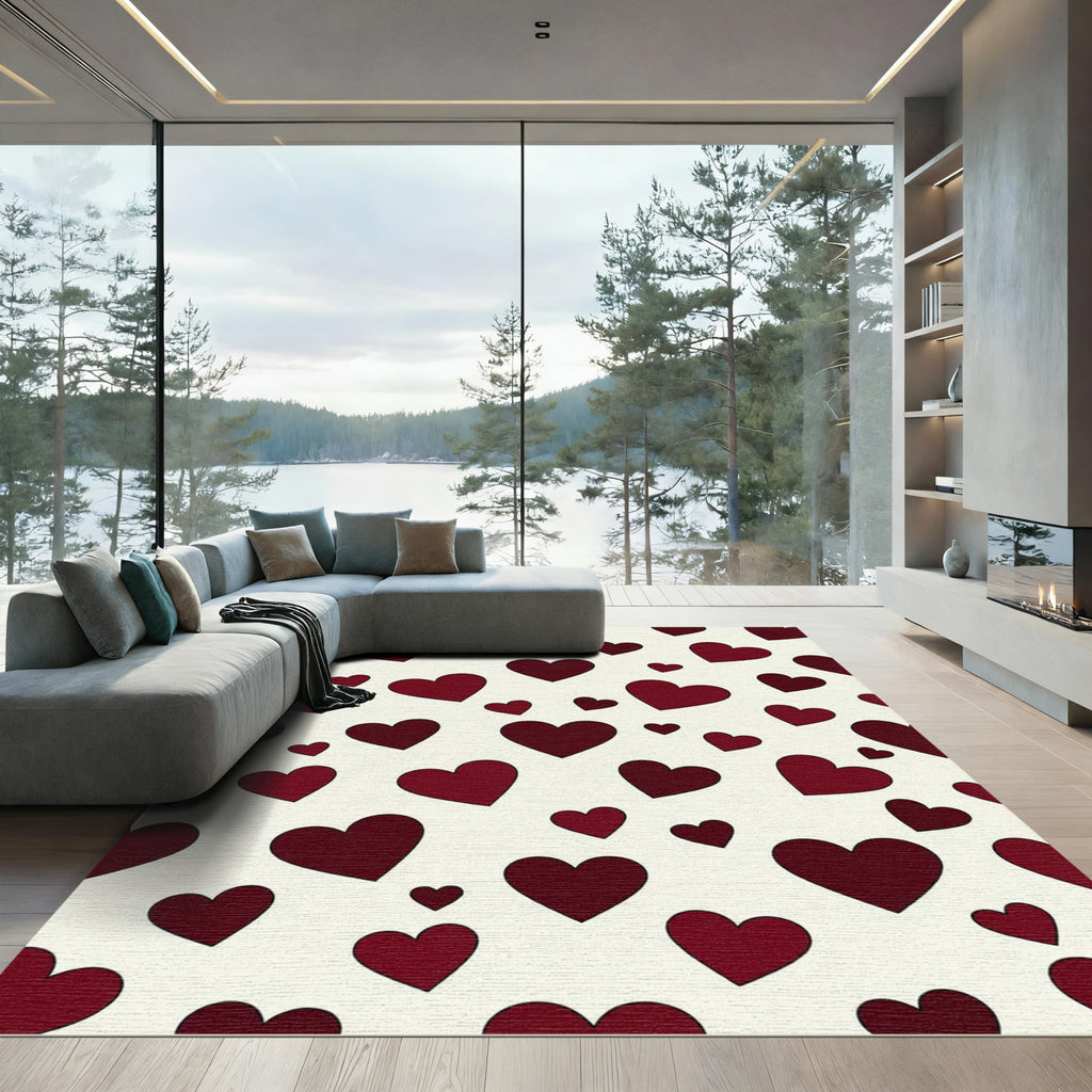 Minimalist Deep Crimson Heart Scattered Rug