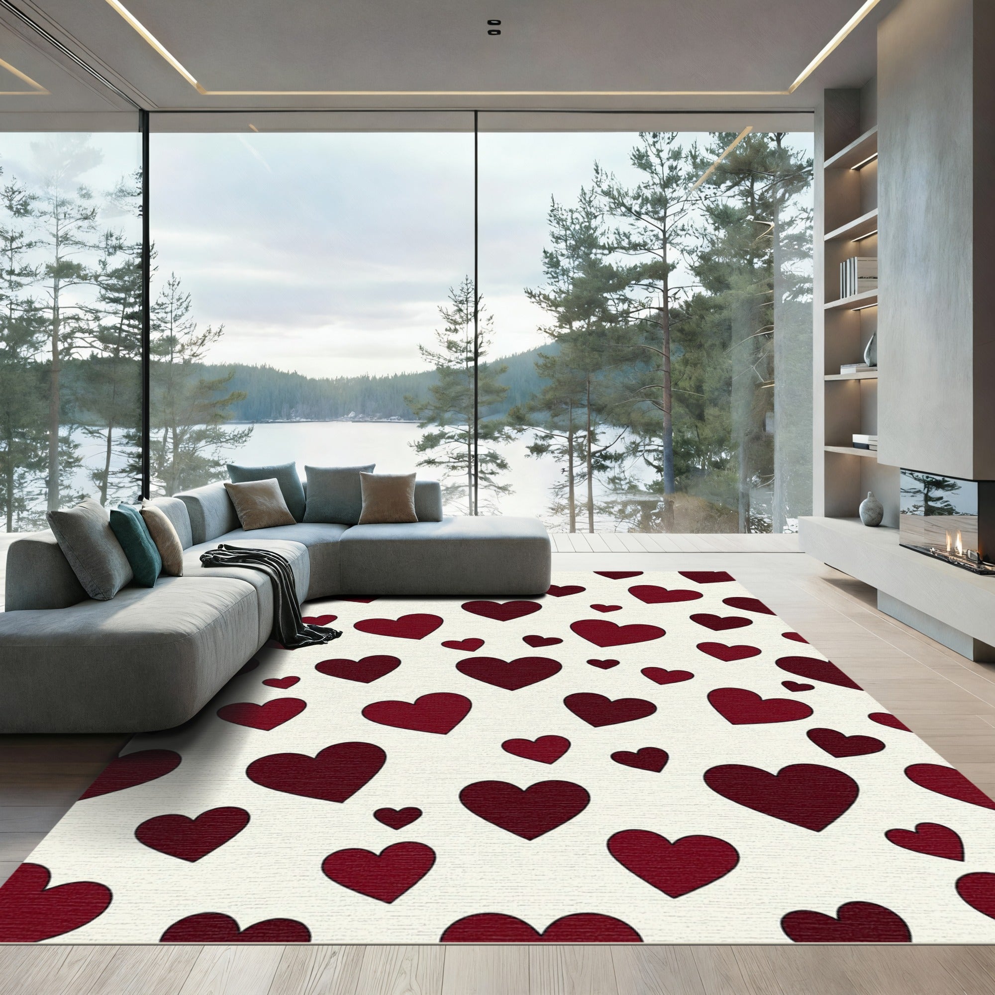 Minimalist Deep Crimson Heart Scattered Rug