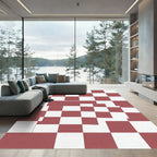 Distorted Crimson and White Checkerboard Rug