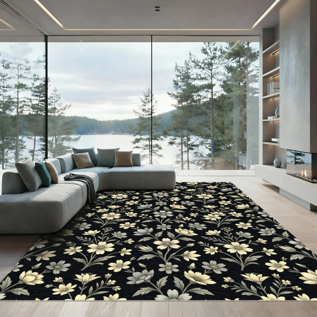 Cream Grey Floral Vine Composition Rug