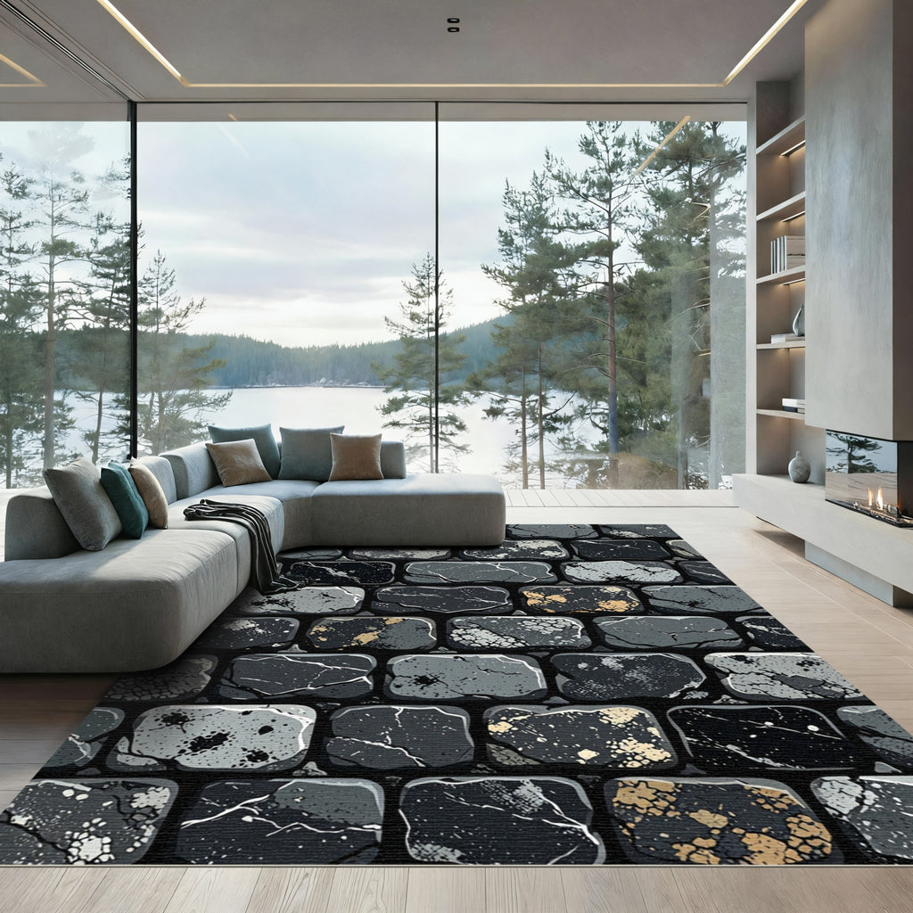 Cracked Stone Brick Texture Rug