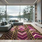 Art Deco Magenta Gold Geometric Statement Rug