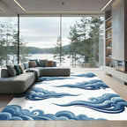 Blue Ethereal Swirling Cloud Wave Rug