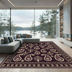 Rich Burgundy Paisley Blossom Border Rug