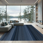Modern Navy Blue Vertical Ribbed Rug