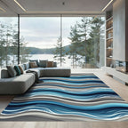 Abstract Blue Wave Rippled Ocean Rug