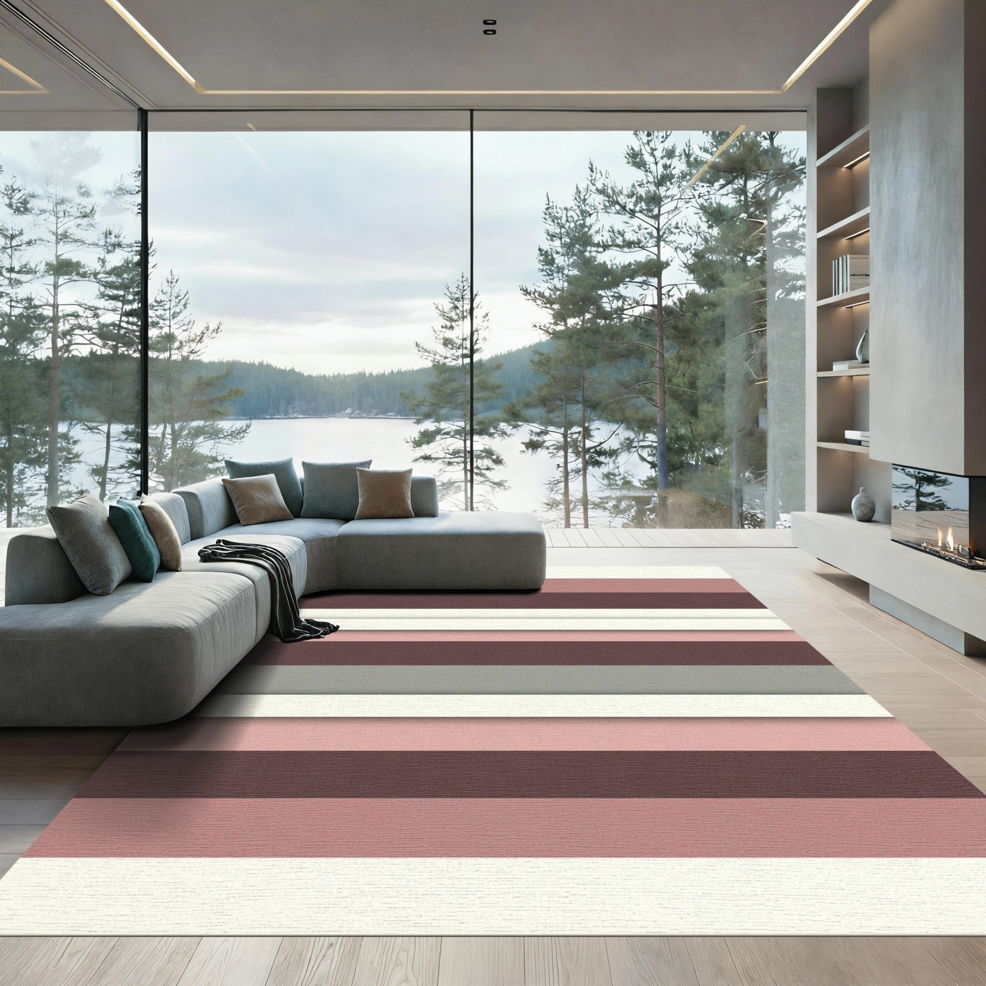Soft Pink Taupe Horizontal Stripe Rug