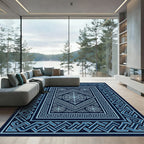 Geometric Navy Blue Interlocking Medallion Floor Covering Rug