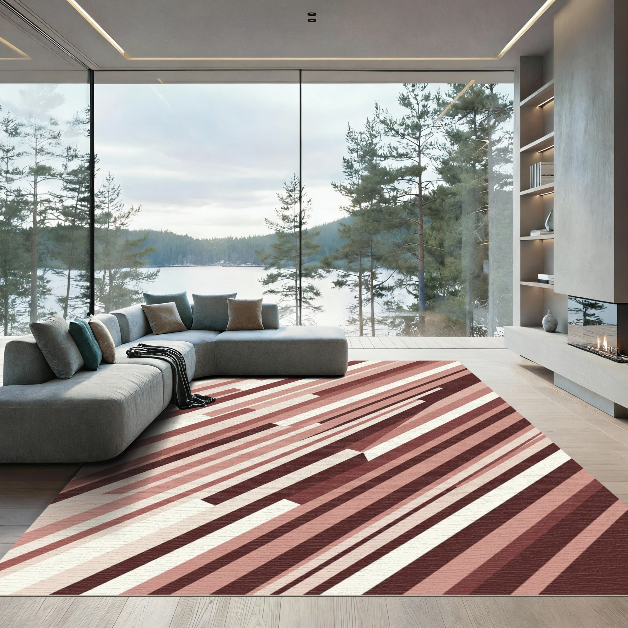 Modern Earth Tone Diagonal Stripe Rug