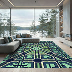 Modern Geometric Midnight Teal Urban Grid Rug