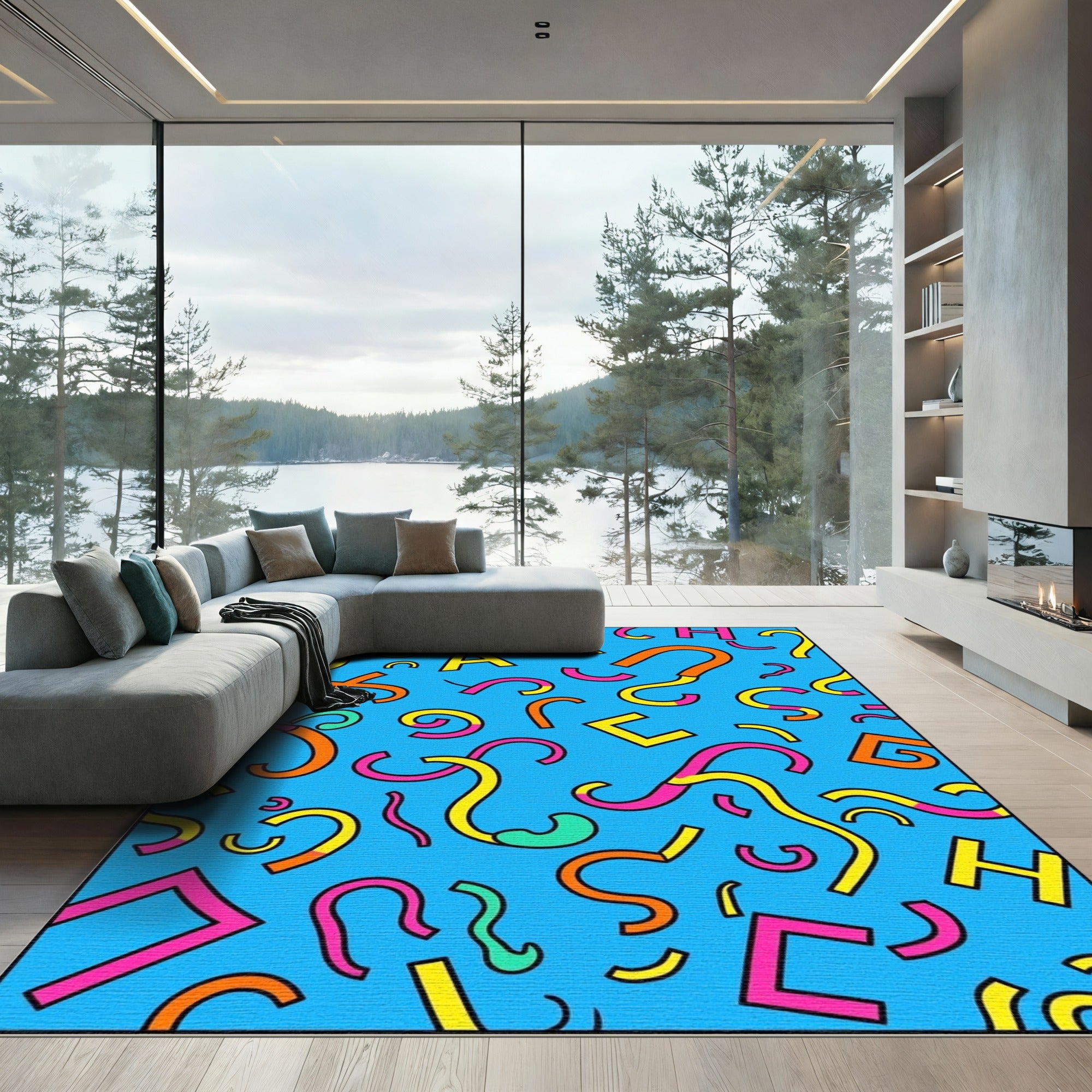 Retro Geometric Confetti Shapes Rug