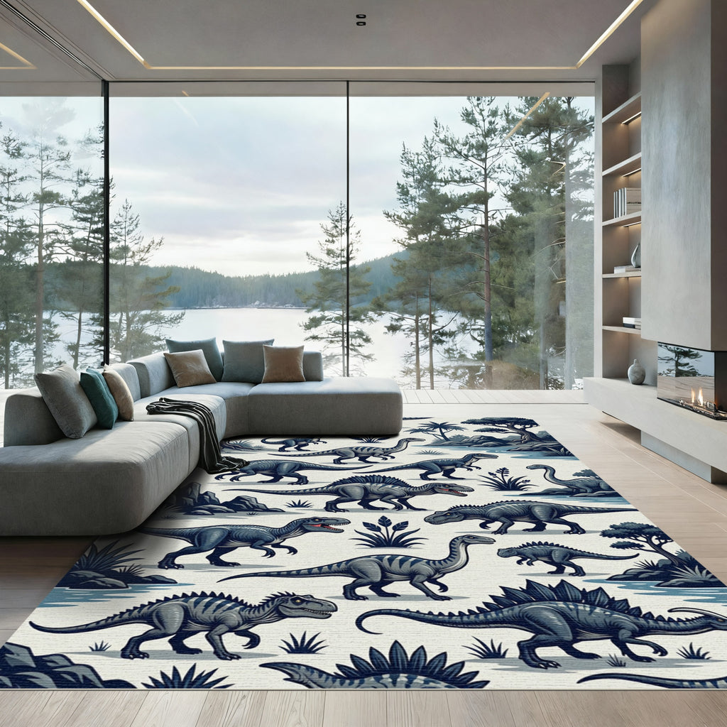 Jungle Dinosaur Landscape Slate Grey Rug