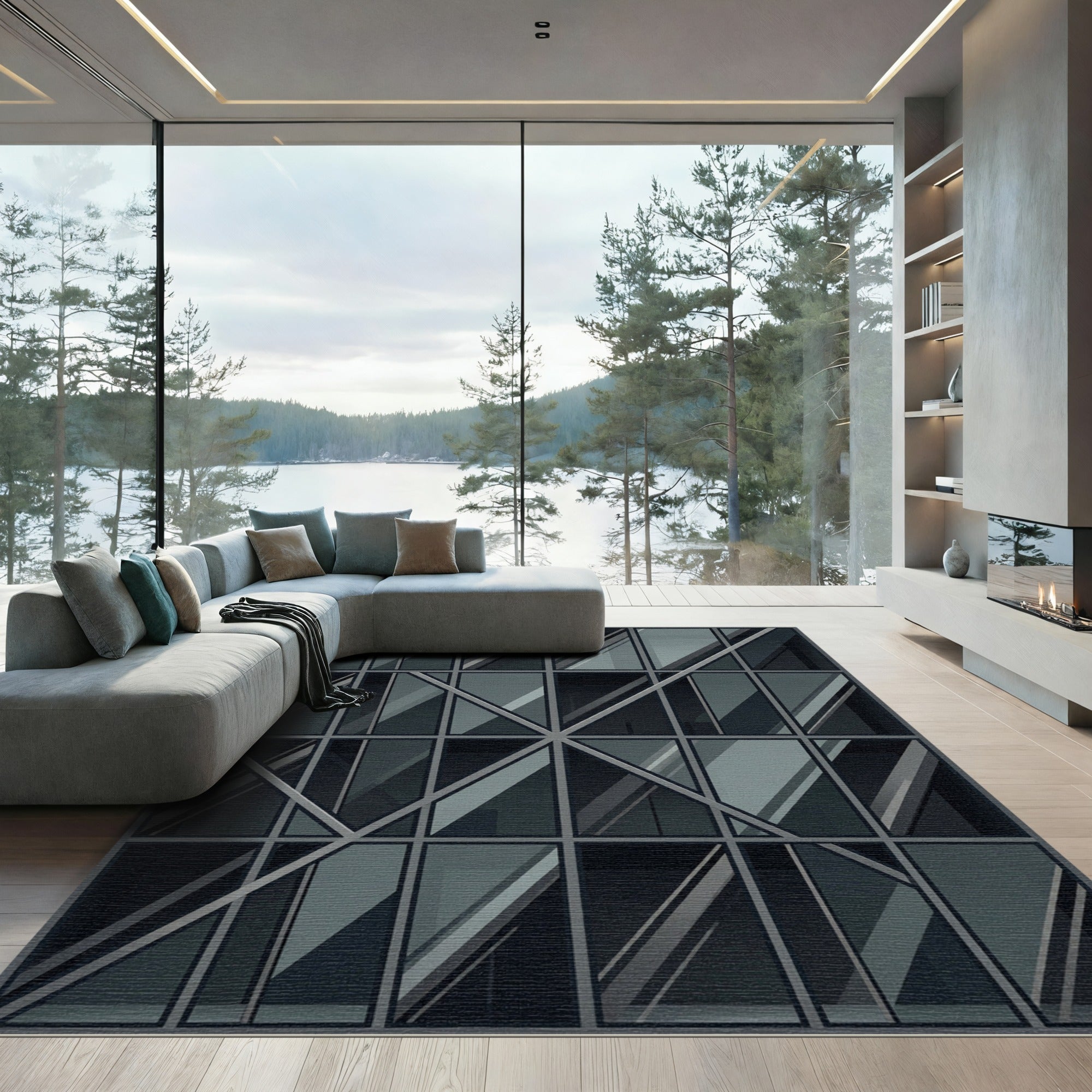 Dark Gray Modern Geometric Facade Rug