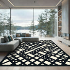 Monochrome Abstract Angular Geometric Grid Rug