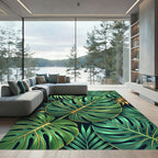 Lush Tropical Green Gold Leaf Rug
