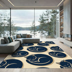 Minimalist Sleeping Midnight Blue Cat Rug