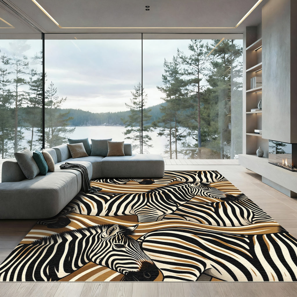 Amber Gold Zebra Animal Stripe Rug