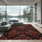 Modern Crimson Black Interlocking Floral Rug