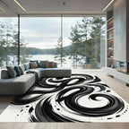 Abstract Black Ink Swirl Rug