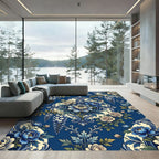 Royal Blue Floral Scrollwork Medallion Rug