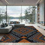 Bold Orange Gray Geometric Tribal Diamond Rug