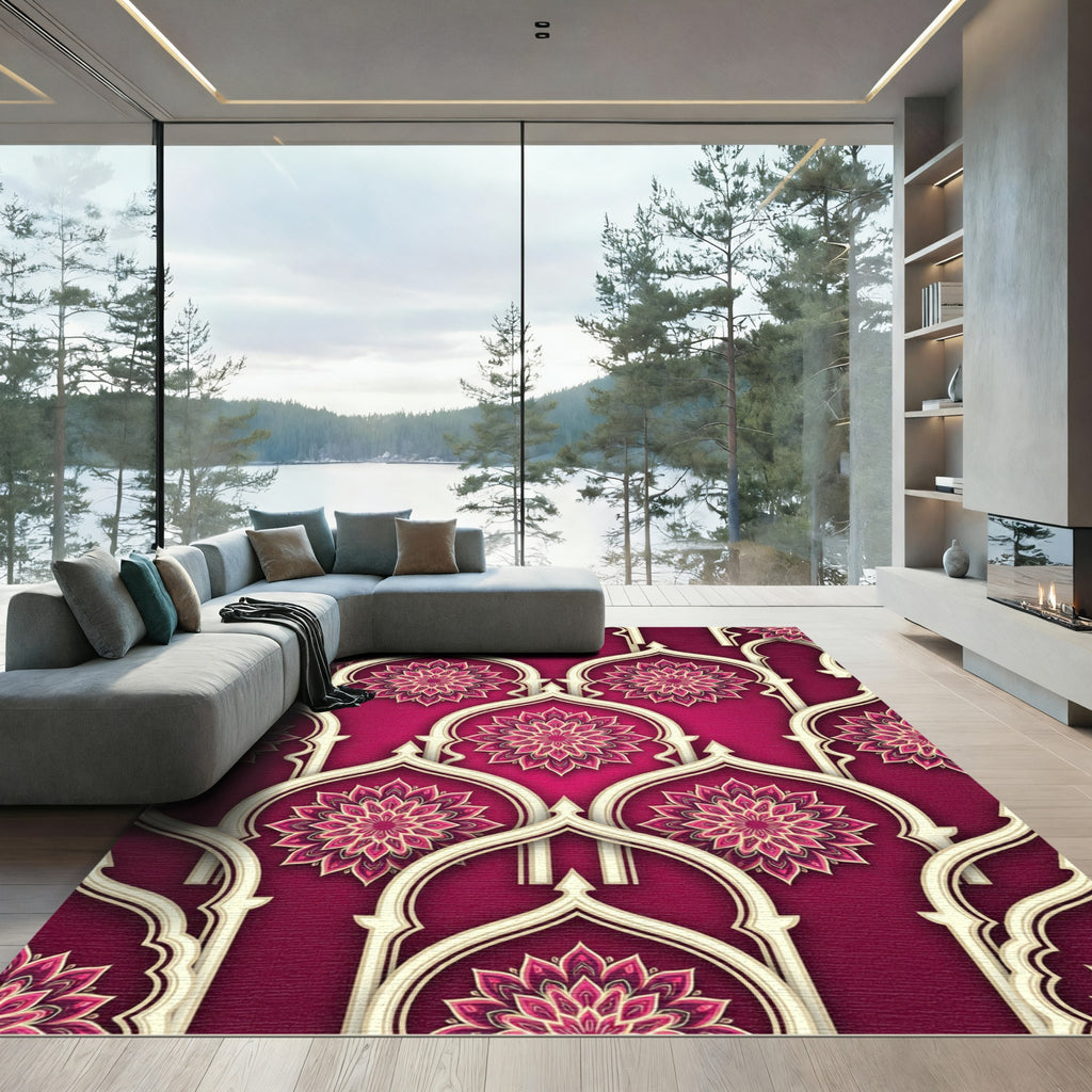 Magenta Floral Mandala Arched Lattice Rug