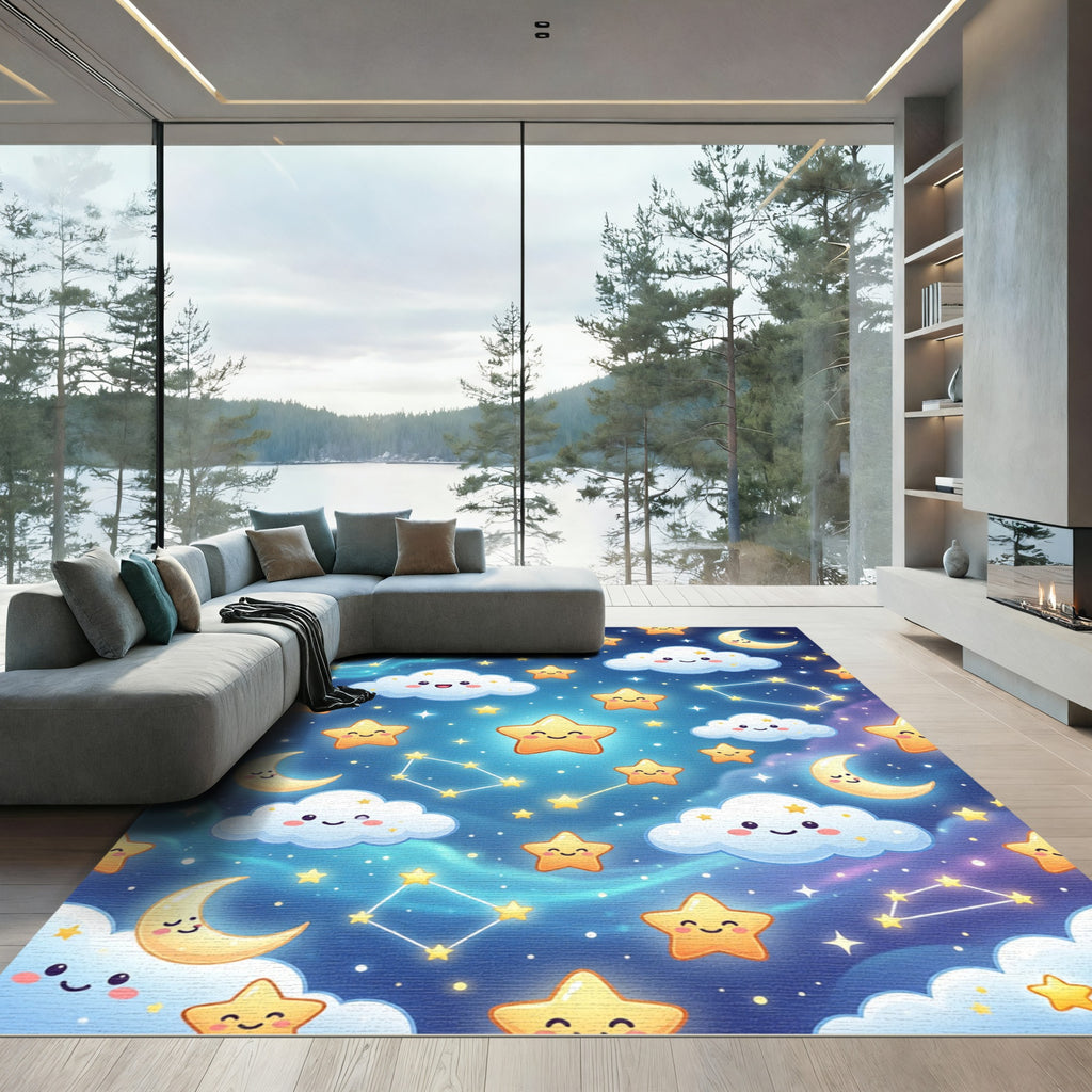 Cute Kawaii Celestial Moon Star Sky Rug
