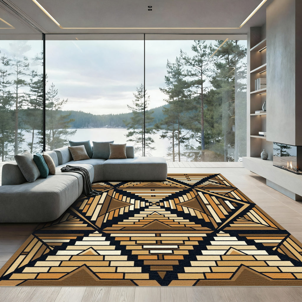Brown Geometric Stepped Pyramid Rug