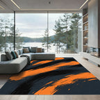 Bold Orange and Black Abstract Brushstroke Rug