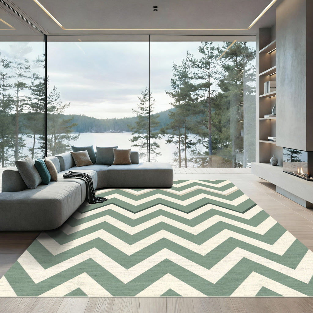 Sage Green Minimalist Chevron Zigzag Rug