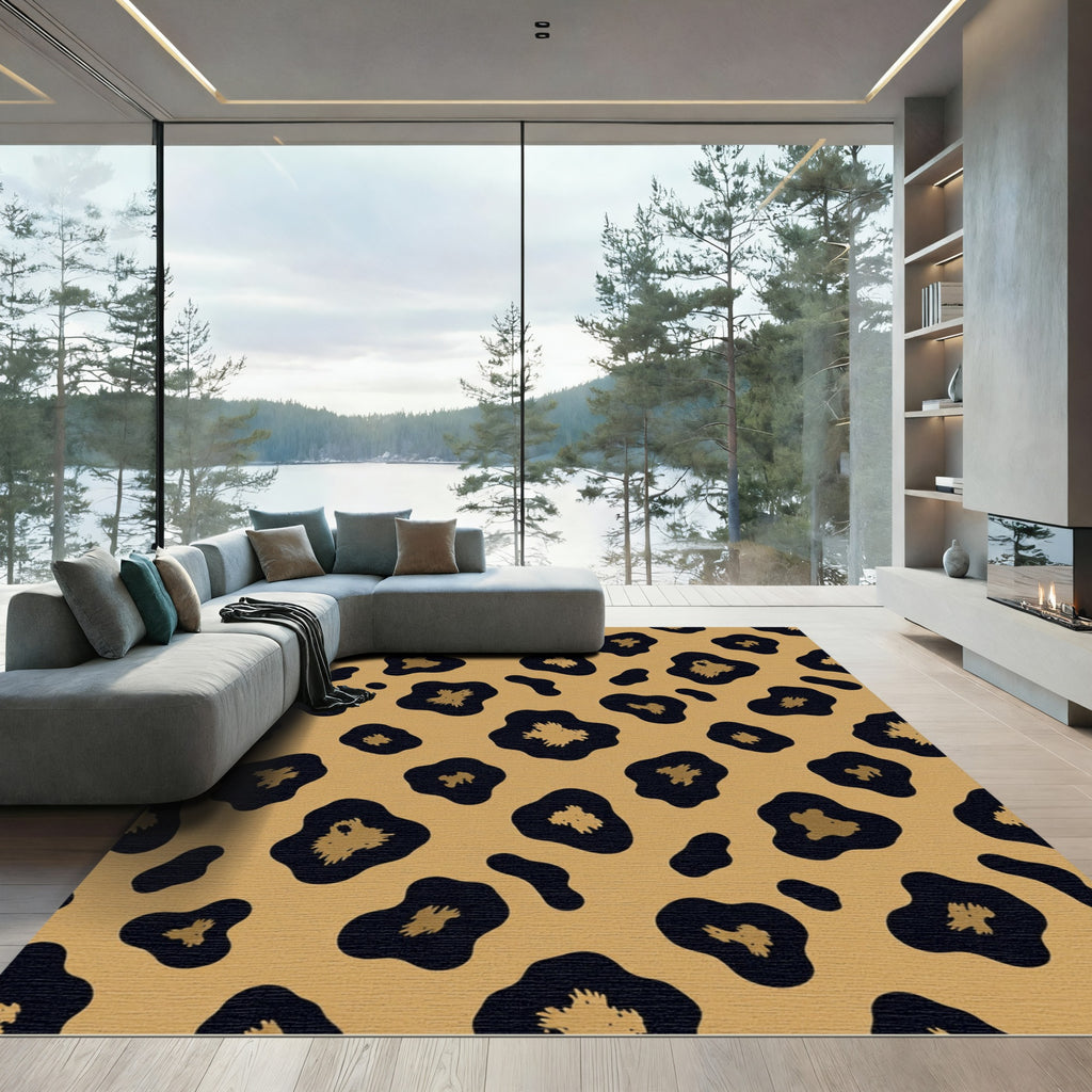 Golden Black Leopard Spot Rendering Rug