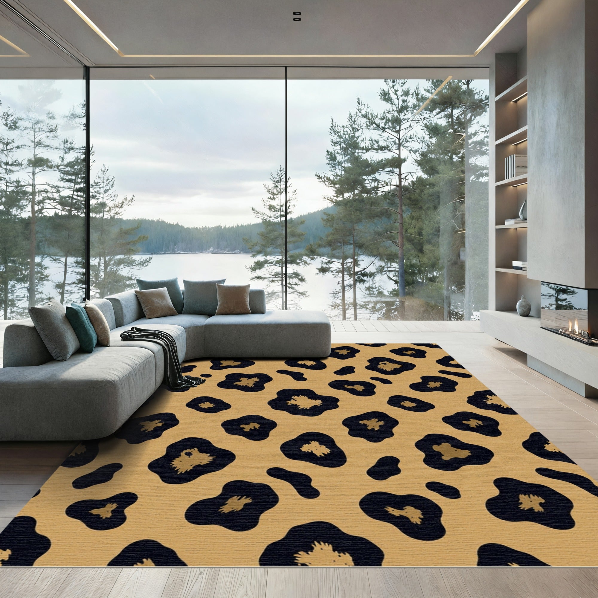 Golden Black Leopard Spot Rendering Rug