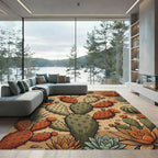 Desert Cactus Orange Bloom Garden Rug
