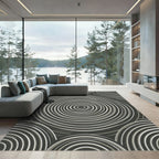 Modern Monochrome Circular Vortex Area Rug