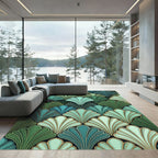 Art Deco Teal Green Fan Arrangement Rug