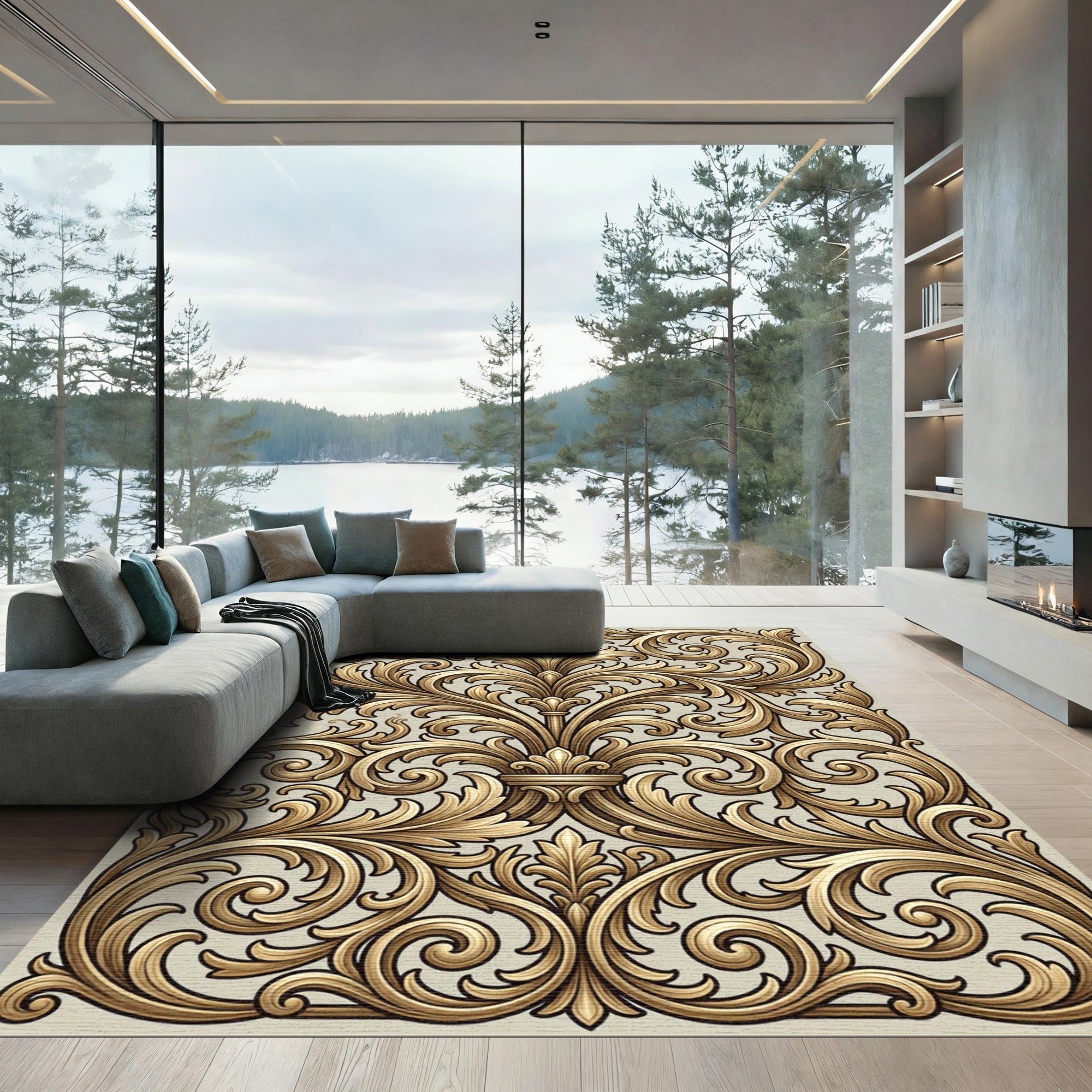 Ornate Gold Accanthus Scroll Rug