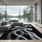 Minimalist Monochrome Abstract Smoke Swirl Rug