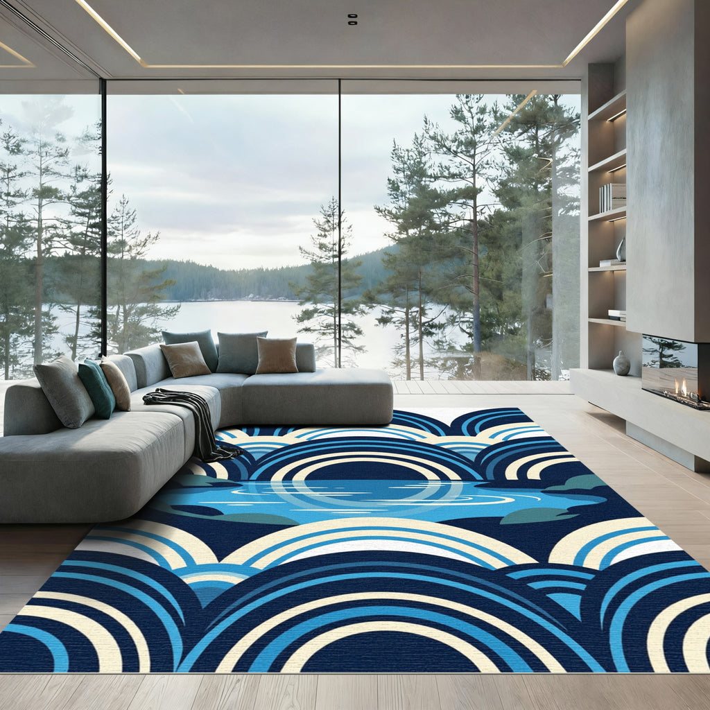Modern Blue Concentric Arch Reflection Rug