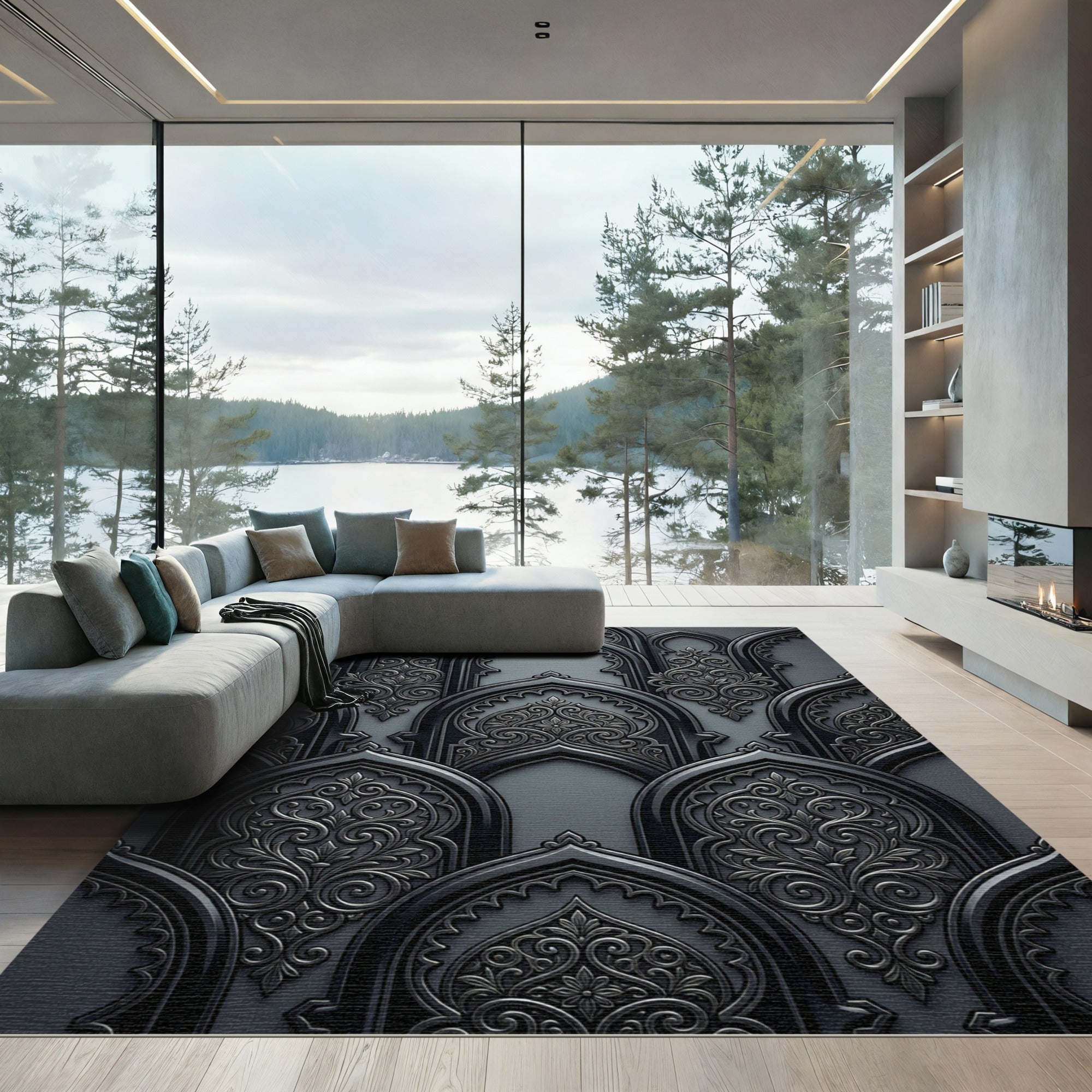 Monolithic Gray Ornate Archway Rug